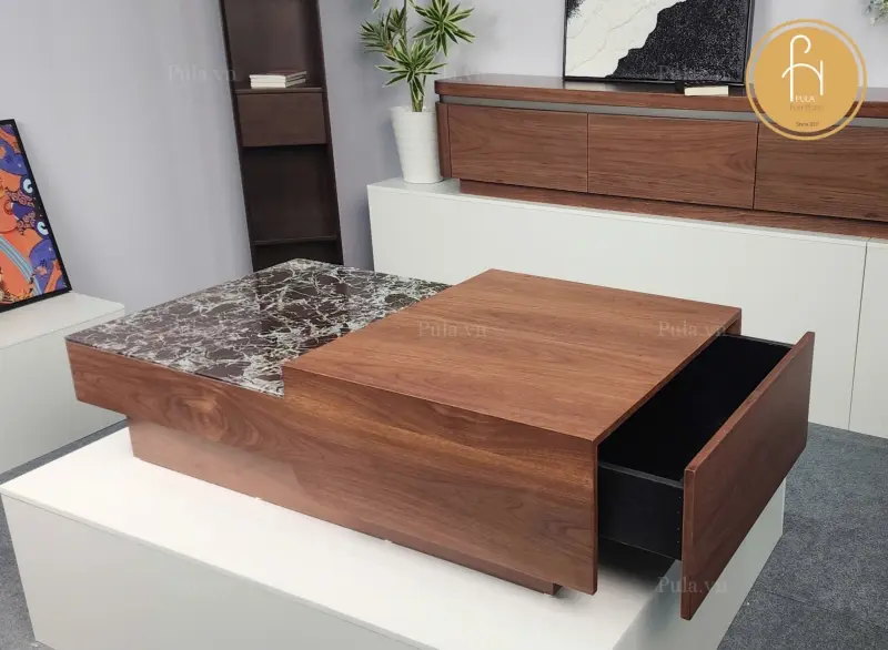 B&agrave;n tr&agrave; chữ nhật phong c&aacute;ch &Yacute; hiện đại BT114 mặt đ&aacute; đen