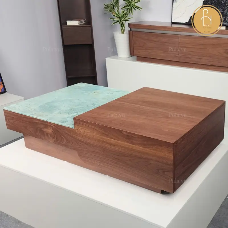 B&agrave;n tr&agrave; chữ nhật phong c&aacute;ch &Yacute; hiện đại BT114 mặt đ&aacute; xanh