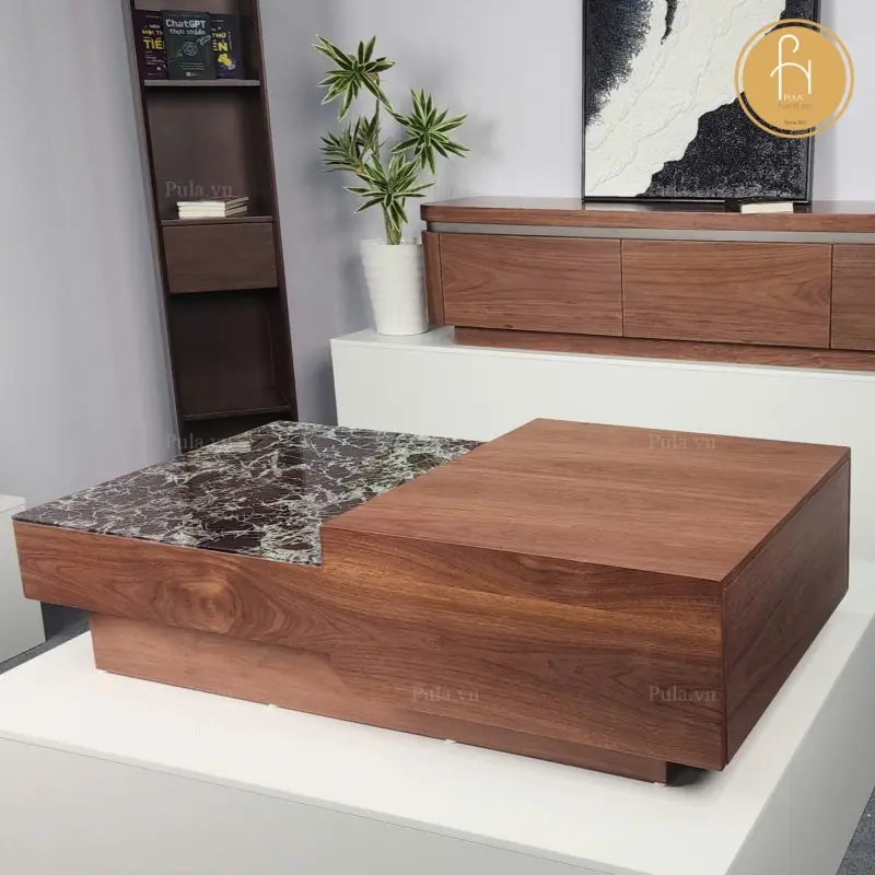 B&agrave;n tr&agrave; chữ nhật phong c&aacute;ch &Yacute; hiện đại BT114 mặt đ&aacute; đen