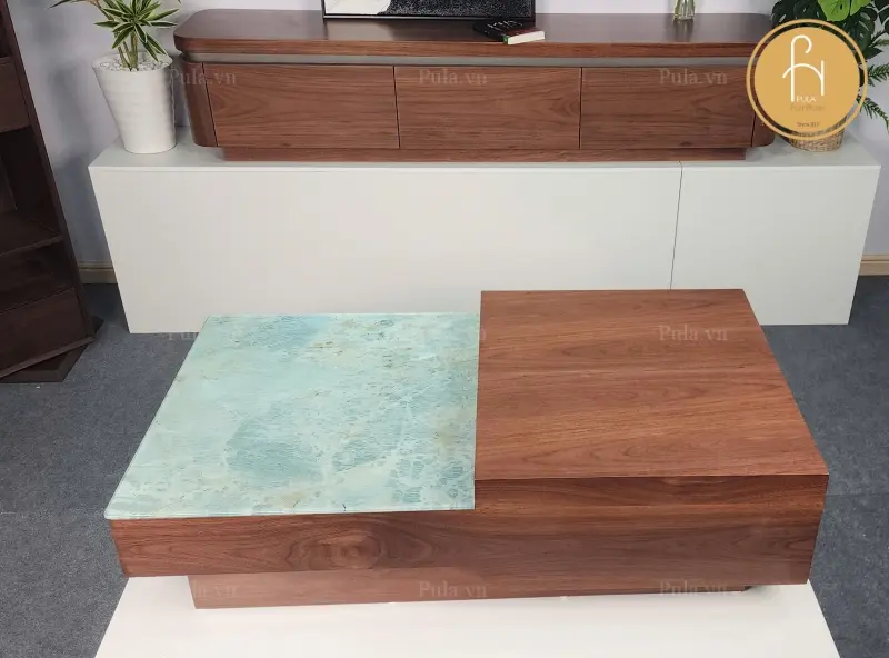 B&agrave;n tr&agrave; chữ nhật phong c&aacute;ch &Yacute; hiện đại BT114 mặt đ&aacute; xanh