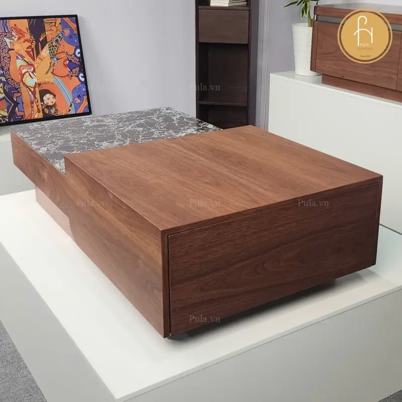 B&agrave;n tr&agrave; chữ nhật phong c&aacute;ch &Yacute; hiện đại BT114 mặt đ&aacute; đen