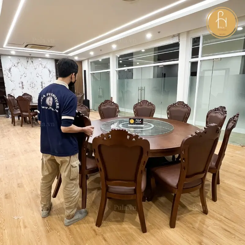 Bộ b&agrave;n ăn tr&ograve;n 10 ghế