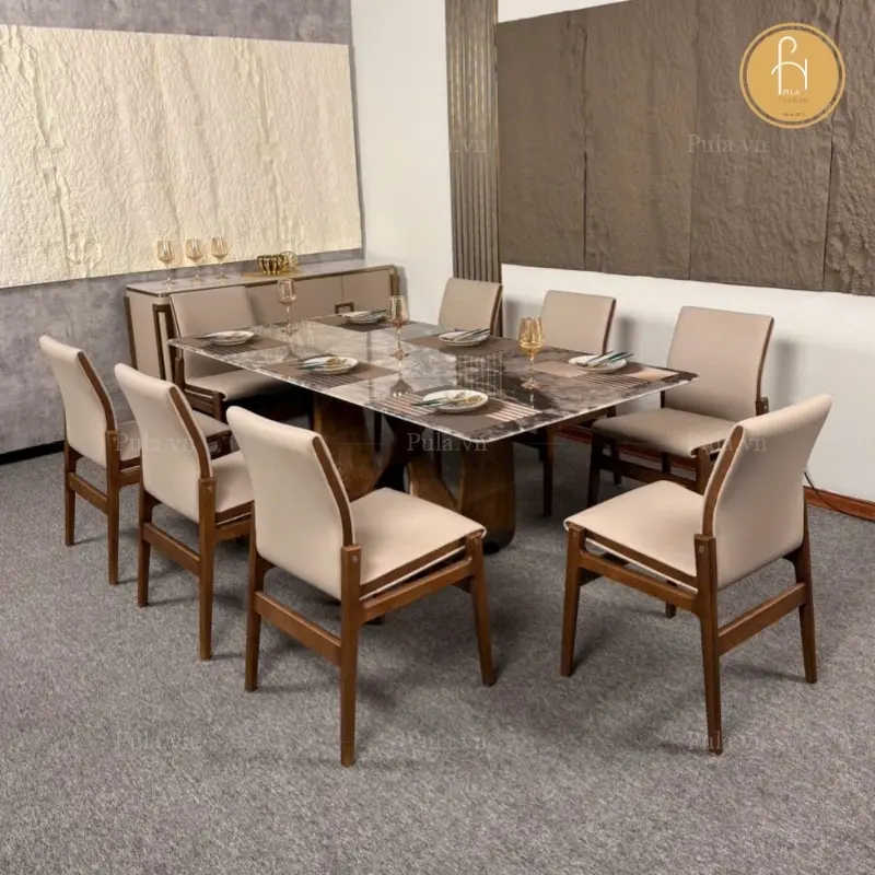 Bộ b&agrave;n ăn mặt đ&aacute; nhập khẩu 8 ghế BGA49