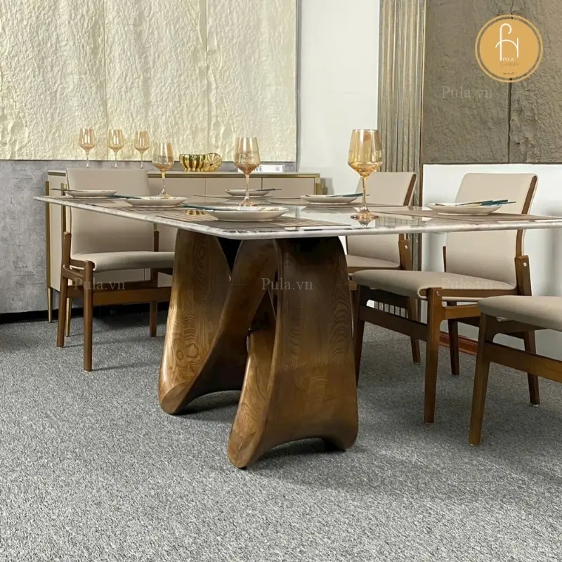 Bộ b&agrave;n ăn mặt đ&aacute; nhập khẩu 8 ghế BGA49