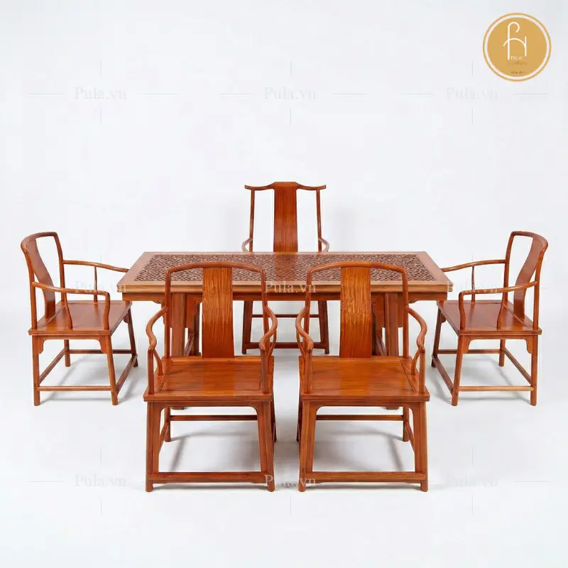 Bộ b&agrave;n tr&agrave; gỗ Minh Đế cổ Trung Hoa MD04 phi&ecirc;n bản m&agrave;u n&acirc;u đỏ