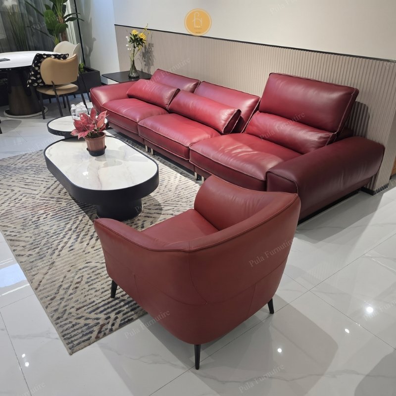 Sofa bọc da b&ograve; cao cấp Revelo (V103) mở rộng phần lưng 