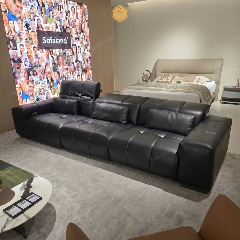 Sofa da cao cấp thiết kế tối giản Estello (V101) ho&agrave;n thiện thực tế 