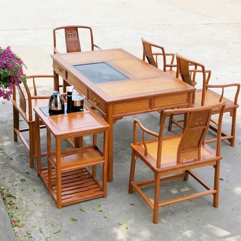 Bộ bàn trà đạo gỗ Hương TD05 hoàn thiện thực tế