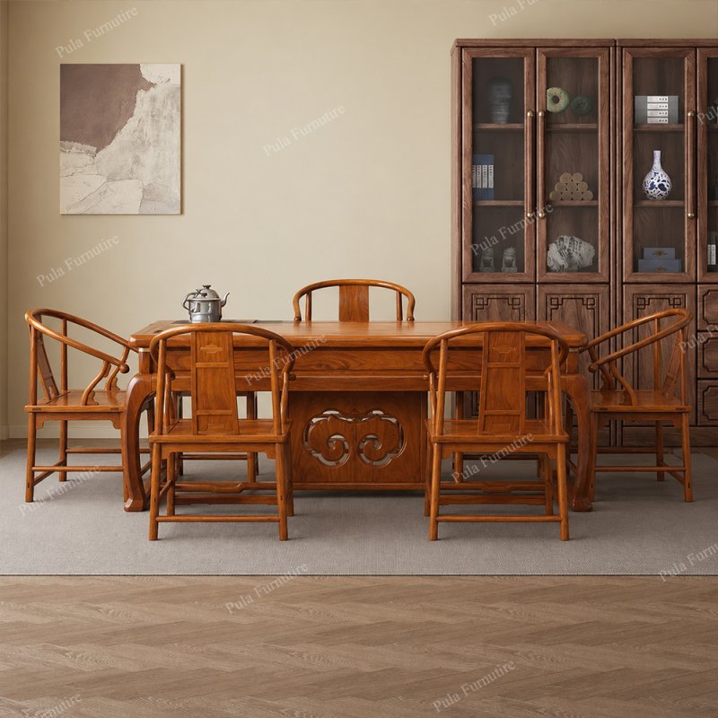 Bộ bàn trà Minh Thức 6 món gỗ Hương TD07