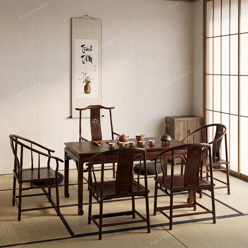 Bộ bàn trà gỗ Hương phong cách nhà Minh cổ TD12