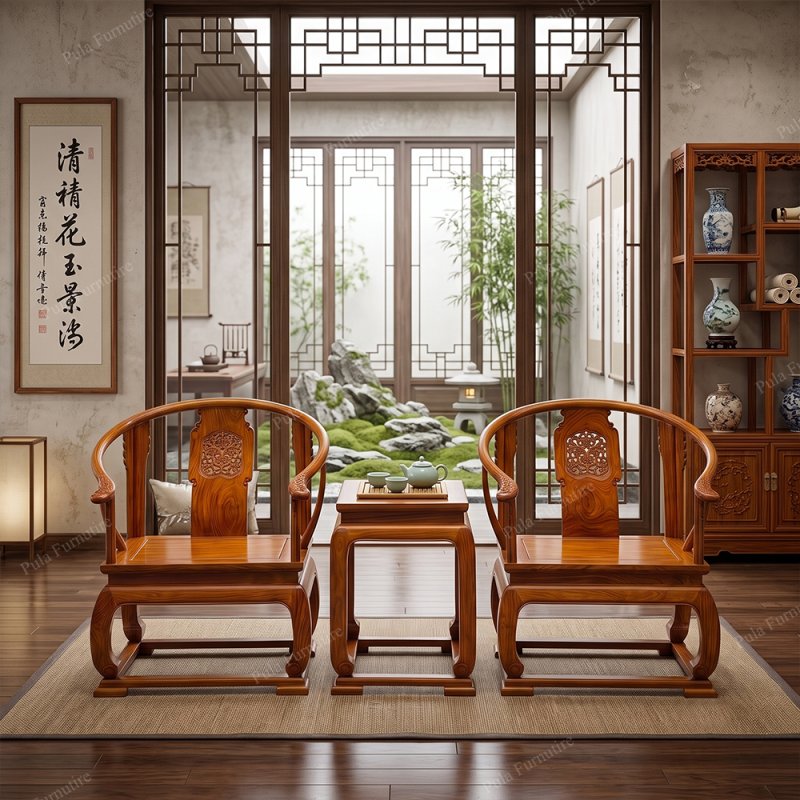 Bộ bàn trà 3 món ghế Minh gỗ Hương TD25