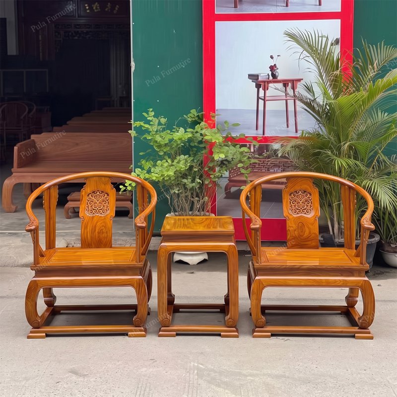 Bộ bàn trà 3 món ghế Minh gỗ Hương TD25