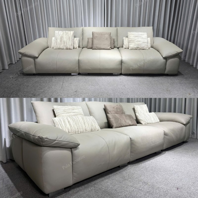 Sofa da b&ograve; thiết kế tối giản Amaris (V106) ho&agrave;n thiện tại xưởng Pula