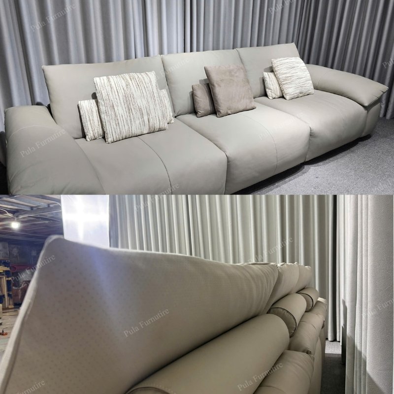 Sofa da b&ograve; thiết kế tối giản Amaris (V106) ho&agrave;n thiện tại xưởng Pula