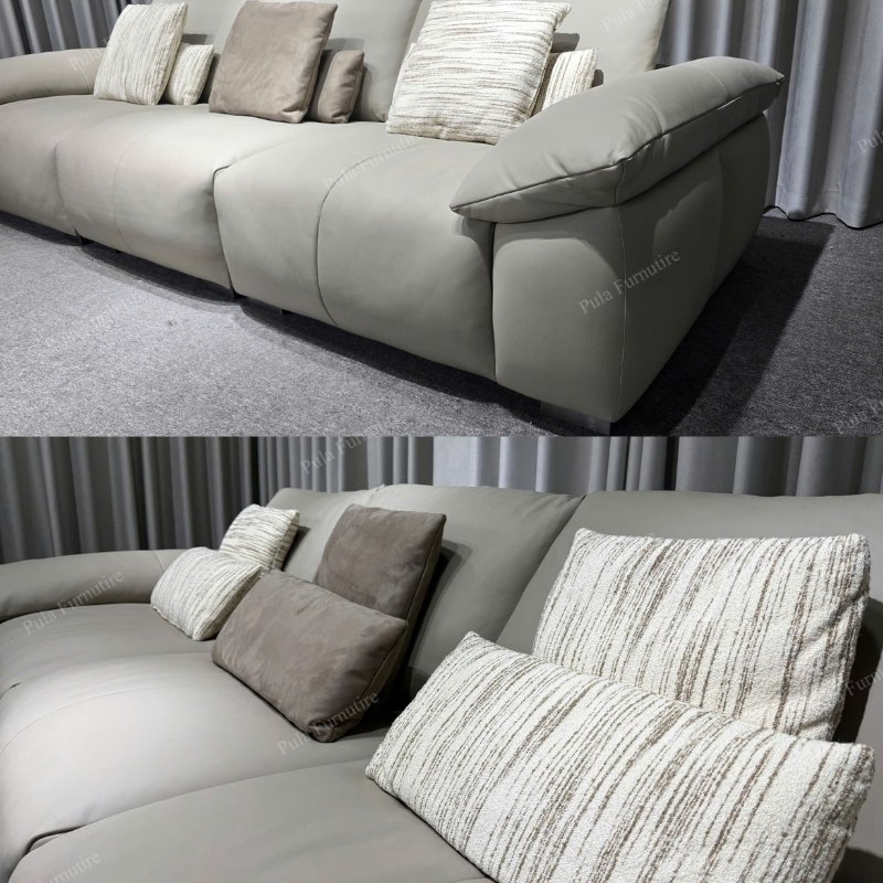 Sofa da b&ograve; thiết kế tối giản Amaris (V106) ho&agrave;n thiện tại xưởng Pula