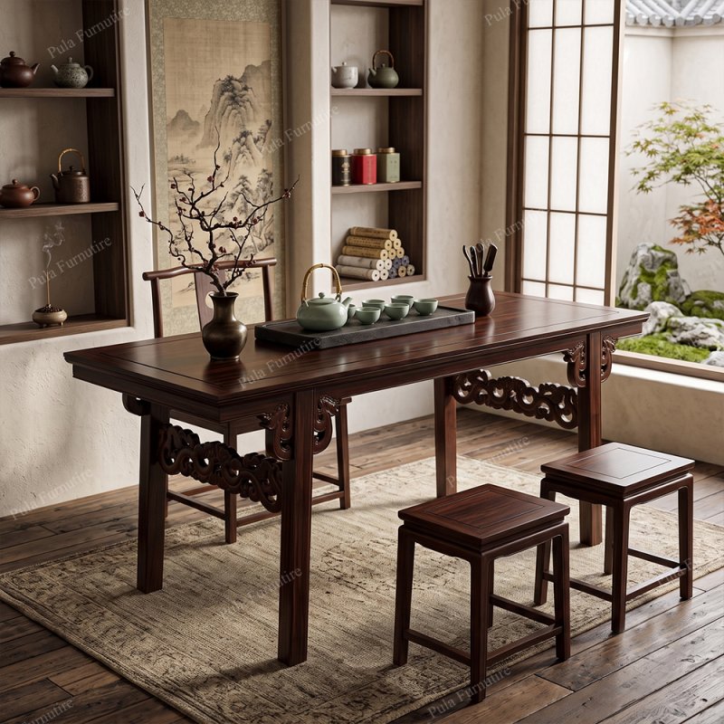 B&agrave;n tr&agrave; đạo gỗ Hương họa tiết sang trọng BAT05