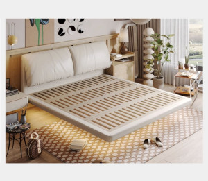 Khung giường ngủ bằng gỗ và kim loại nên rất chắc chắn