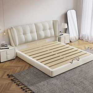 Giường ngủ khung gỗ thông bọc da tổng hợp