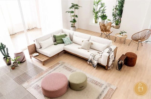 Mẫu sofa góc viền gỗ hiện đại L35