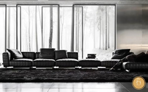 Mẫu ghế sofa màu đen giúp không gian thêm phần sang trọng