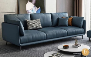 Phòng khách mới mẫu sofa văng đệm da V54 màu xanh