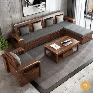 Sofa gỗ chữ L hiện đại