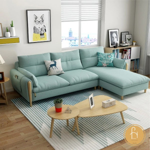 Ghế sofa góc đệm vải viền gỗ sồi L25