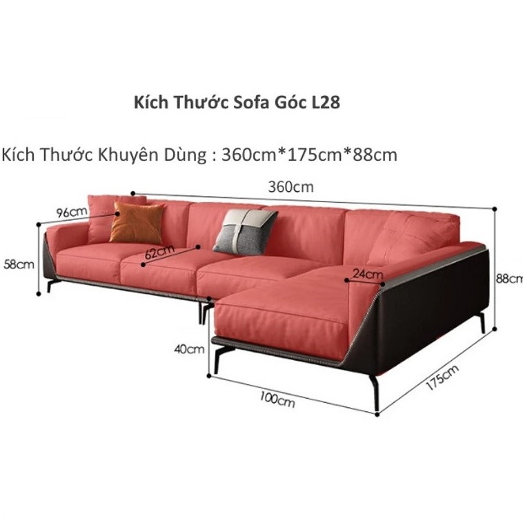 Ghế sofa góc đệm da chân sắt L28