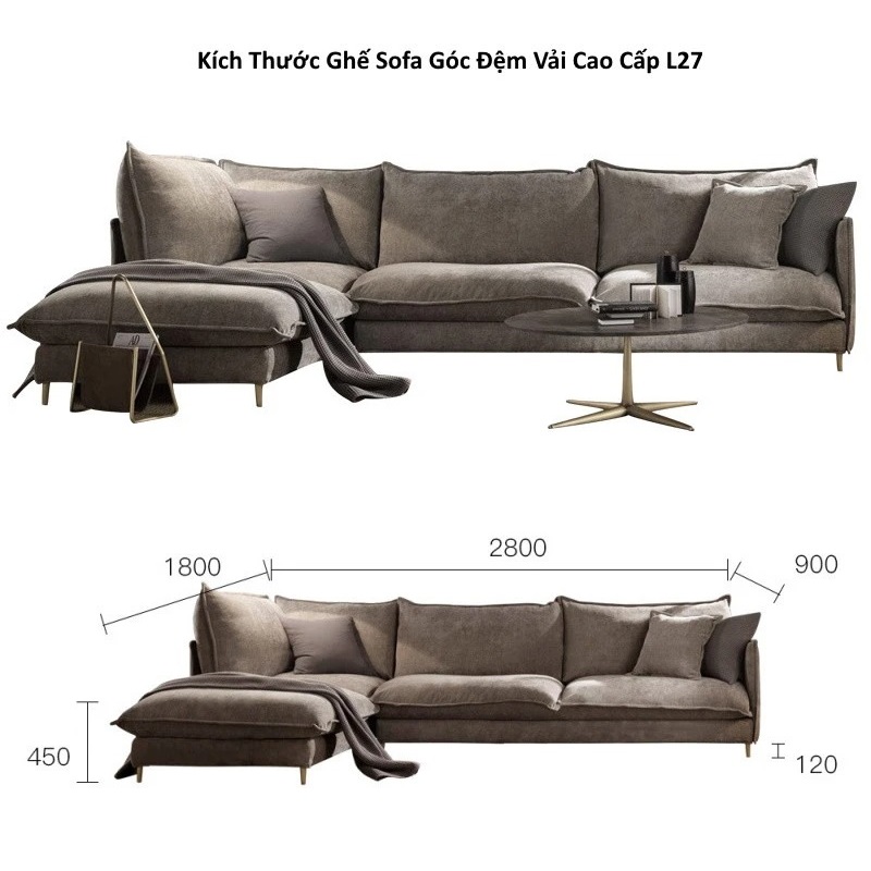 Ghế sofa góc đệm vải cao cấp L27