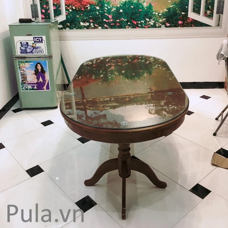 Bàn ăn hình bầu dục Oval dài 1m6 gỗ sồi