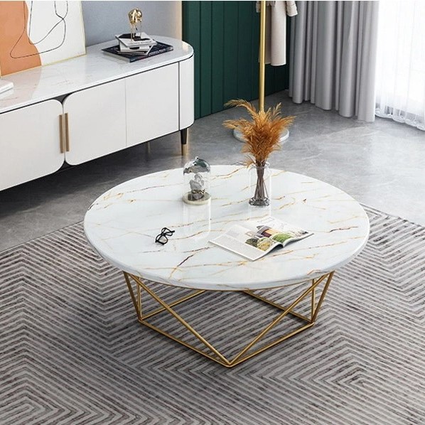 Bàn trà tròn mặt đá chân sắt Pula BT02