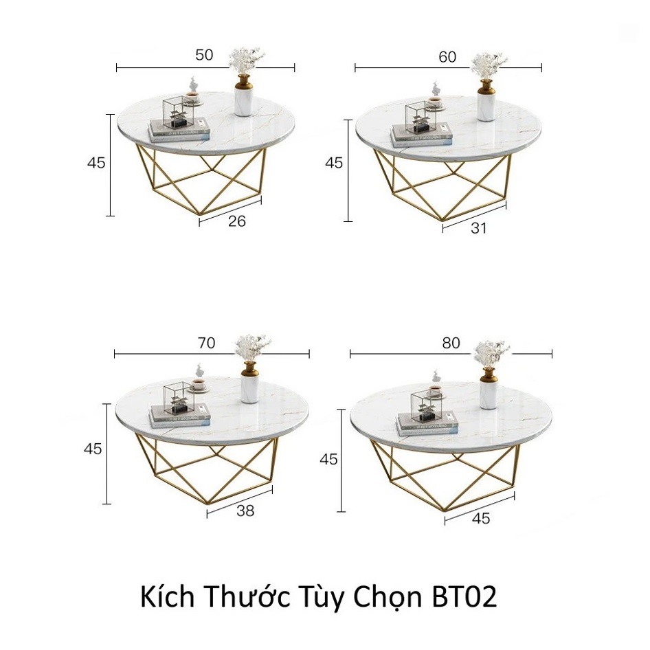 Bàn trà tròn mặt đá chân sắt Pula BT02