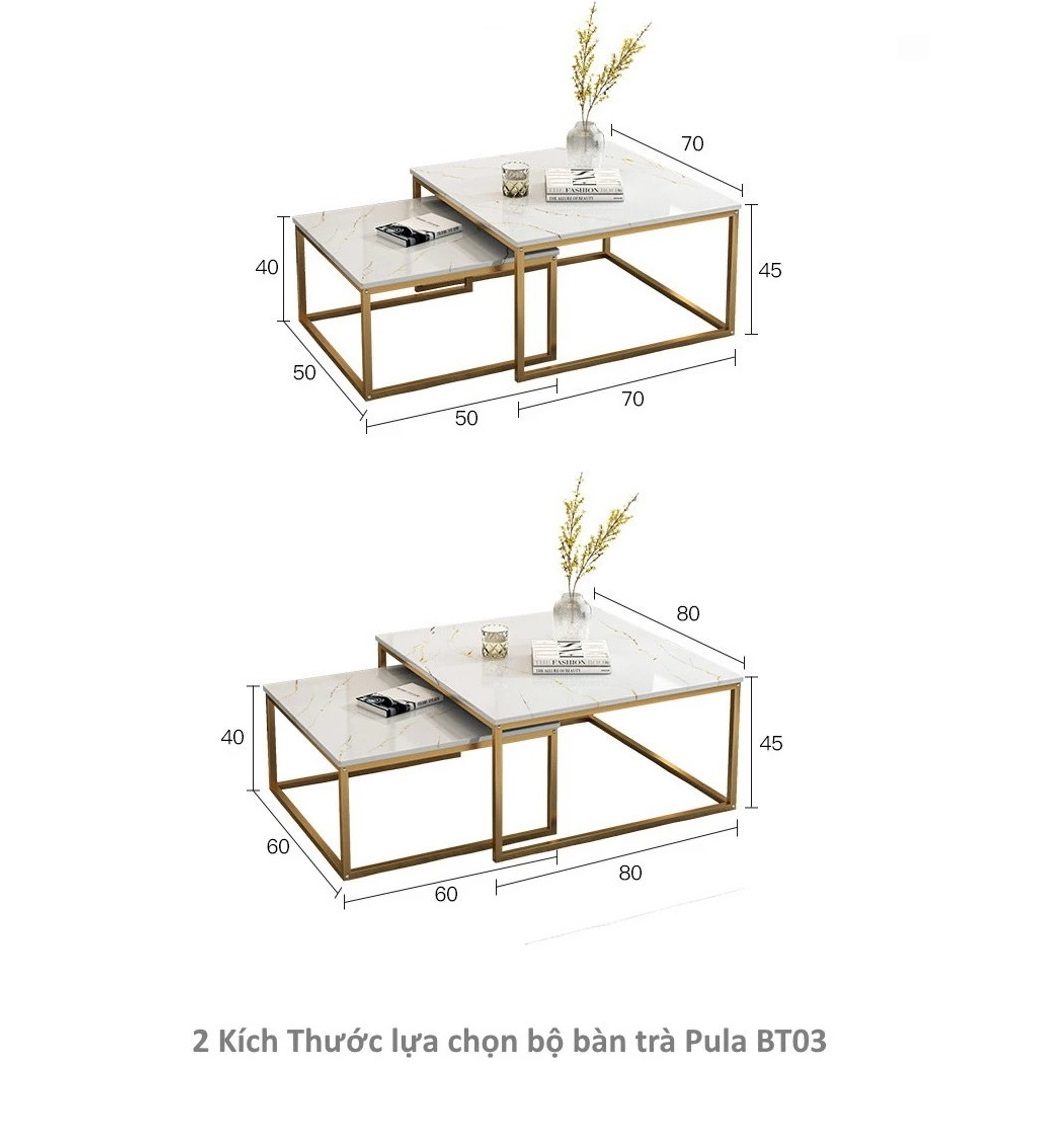 Bàn trà đôi vuông mặt đá Pula BT03