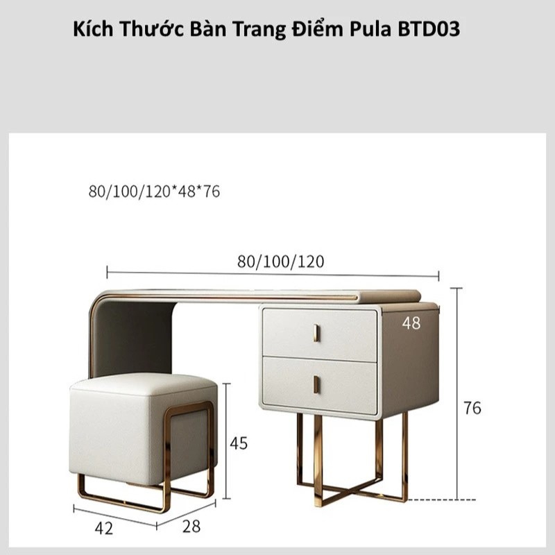 Bàn trang điểm hiện đại chân sắt mạ PVD Pula BTD03