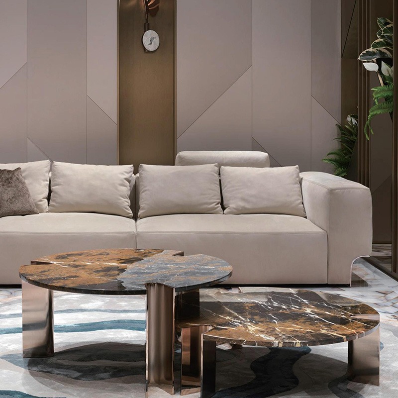 Bộ bàn trà tròn đôi mặt đá Pula BT83