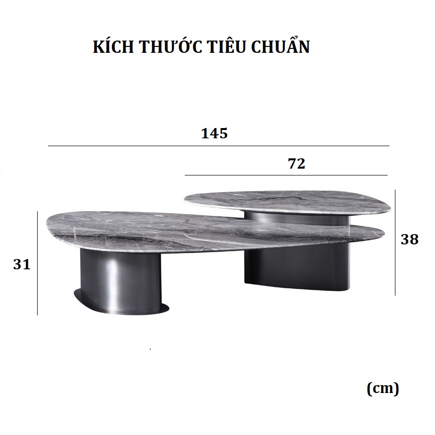 Bàn trà mặt đá nhập khẩu 2 tầng Pula BT84
