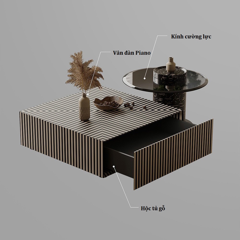 Bộ bàn trà đôi vân đàn Piano Pula BT85