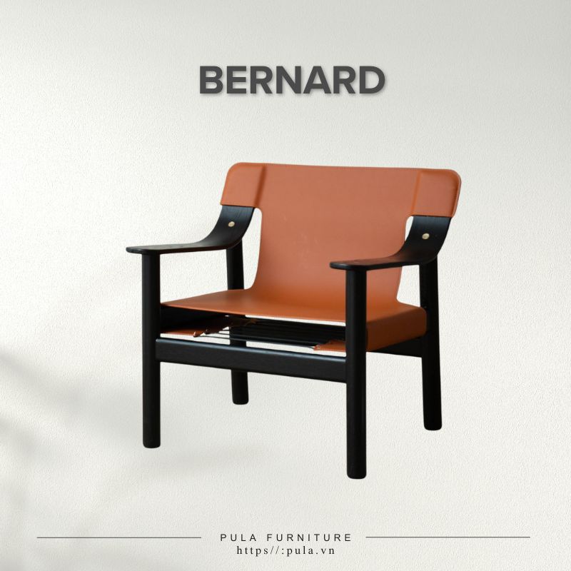 Ghế Armchair gỗ bọc da Bernard
