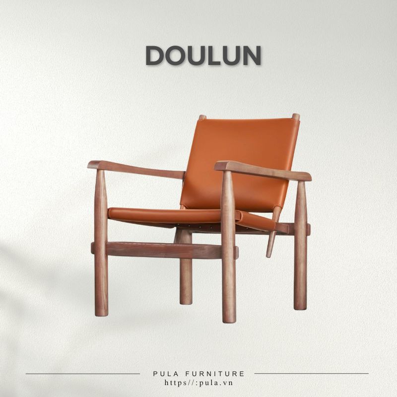 Ghế Armchair gỗ bọc da Doulun