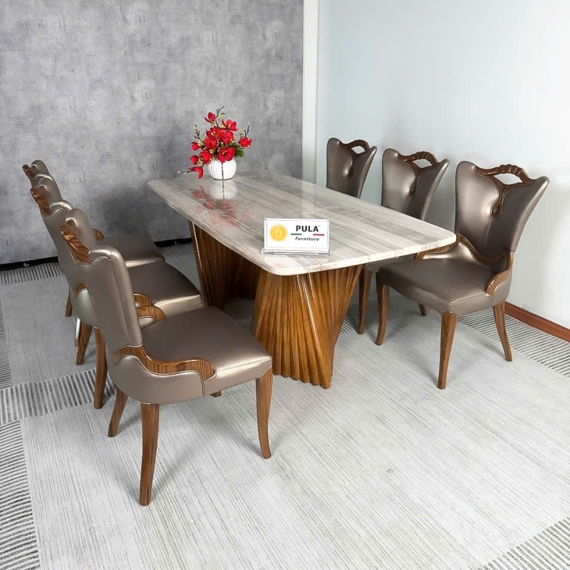 Bộ bàn đá tân cổ điển mặt đá 6 ghế BGA61