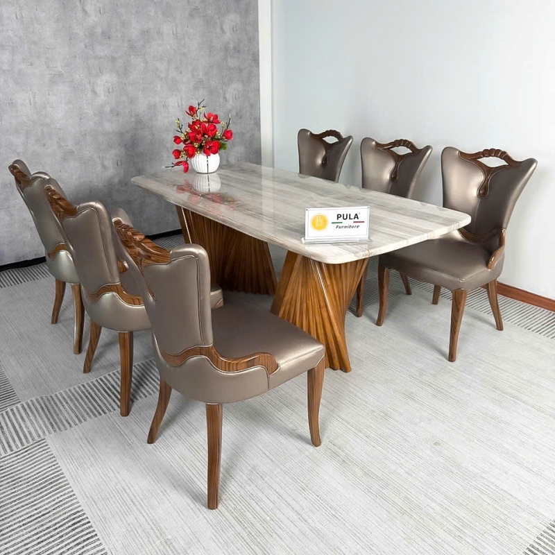 Bộ bàn đá tân cổ điển mặt đá 6 ghế BGA61