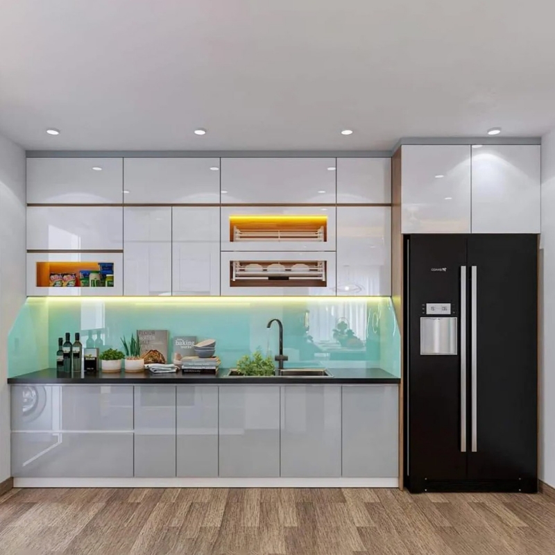 Tủ bếp gỗ công nghiệp cánh Acrylic chữ I PKC24