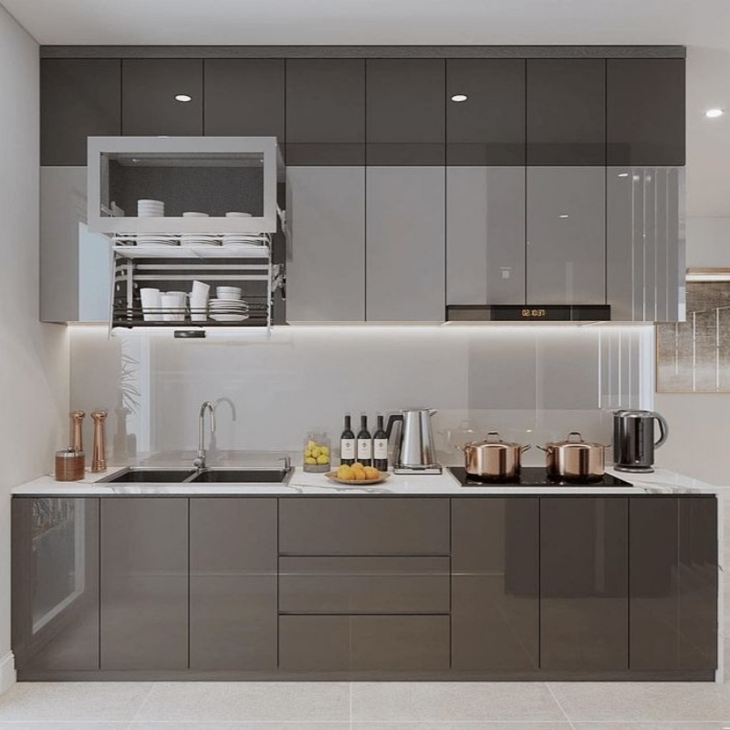 Tủ bếp gỗ công nghiệp cánh Acrylic chữ I PKC26