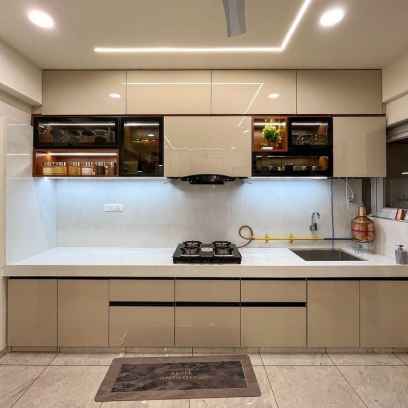 Tủ bếp gỗ công nghiệp cánh Acrylic chữ I PKC28