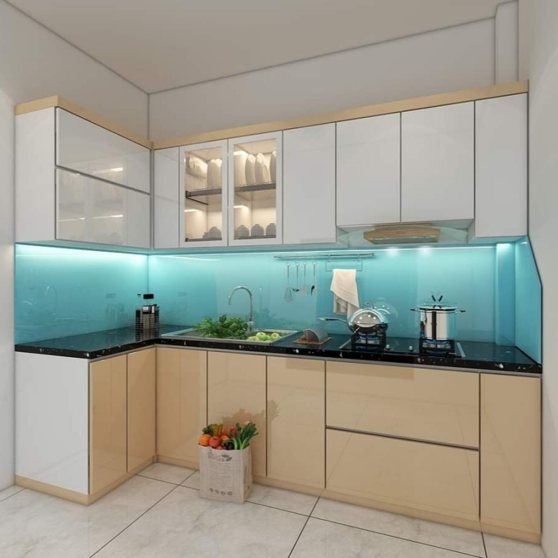 Tủ bếp gỗ công nghiệp cánh Acrylic chữ L PKC22