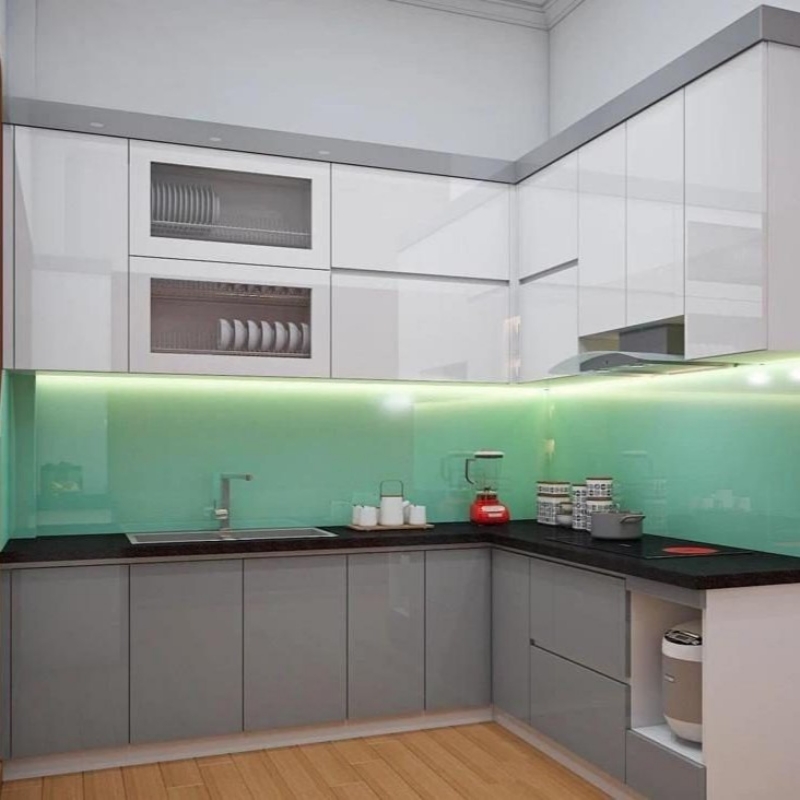 Tủ bếp gỗ công nghiệp cánh Acrylic chữ L PKC23
