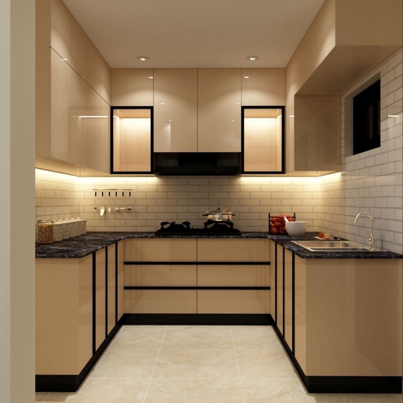 Tủ bếp gỗ công nghiệp cánh Acrylic chữ U PKC25