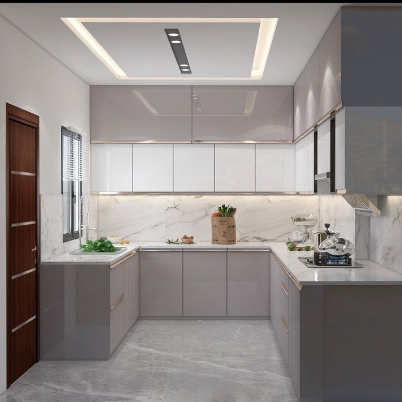 Tủ bếp gỗ công nghiệp cánh Acrylic chữ UPKC30