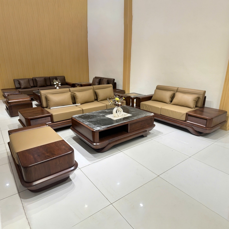 Bộ Sofa gỗ Óc Chó cao cấp 5 món SG04