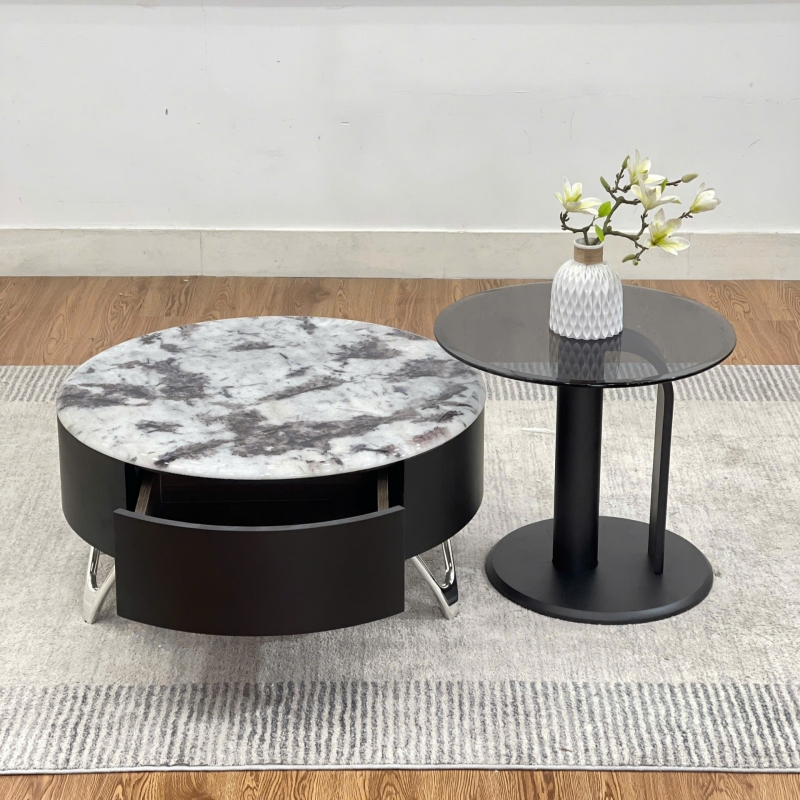 Bộ bàn trà tròn đôi hiện đại BT95